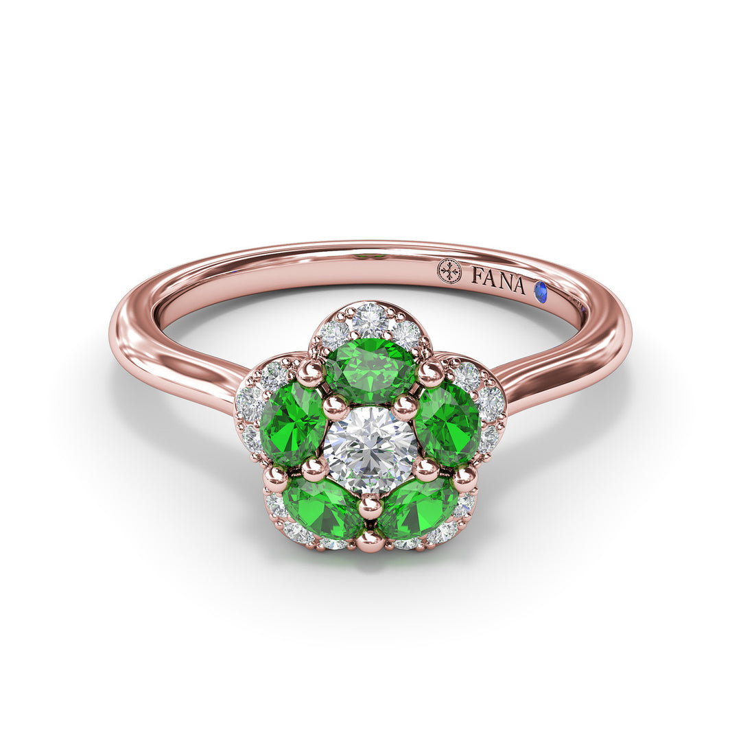 Floral Emerald and Diamond Ring
