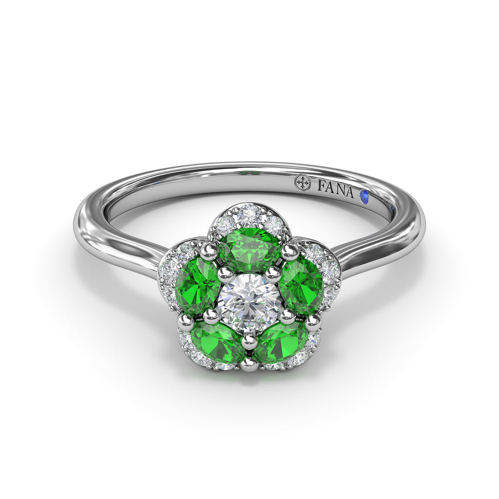 Floral Emerald and Diamond Ring