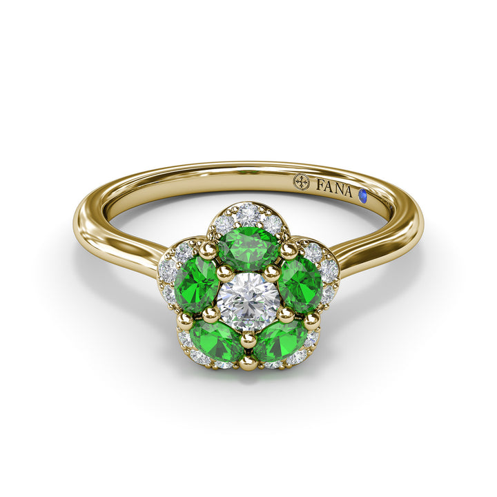 Floral Emerald and Diamond Ring