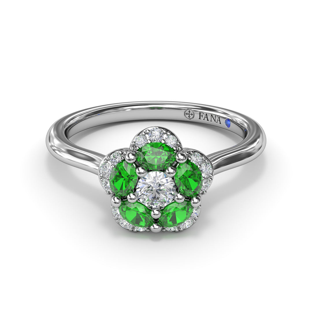 Floral Emerald and Diamond Ring