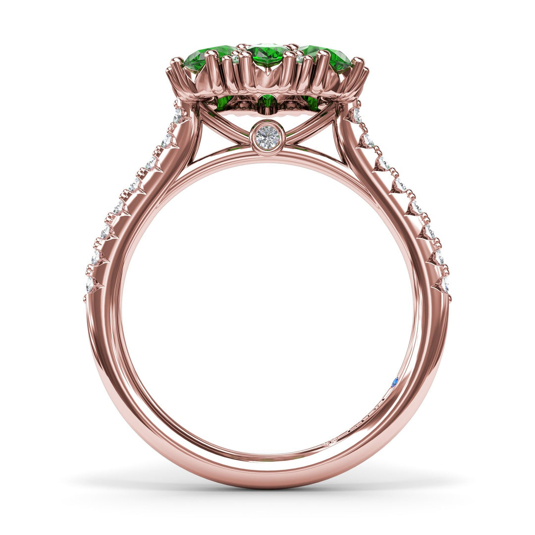 Emerald and Diamond Cluster Flower Ring