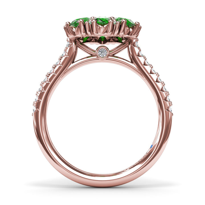 Emerald and Diamond Cluster Flower Ring