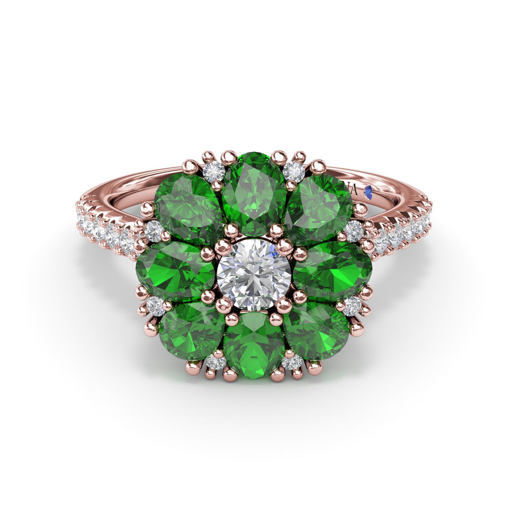 Emerald and Diamond Cluster Flower Ring