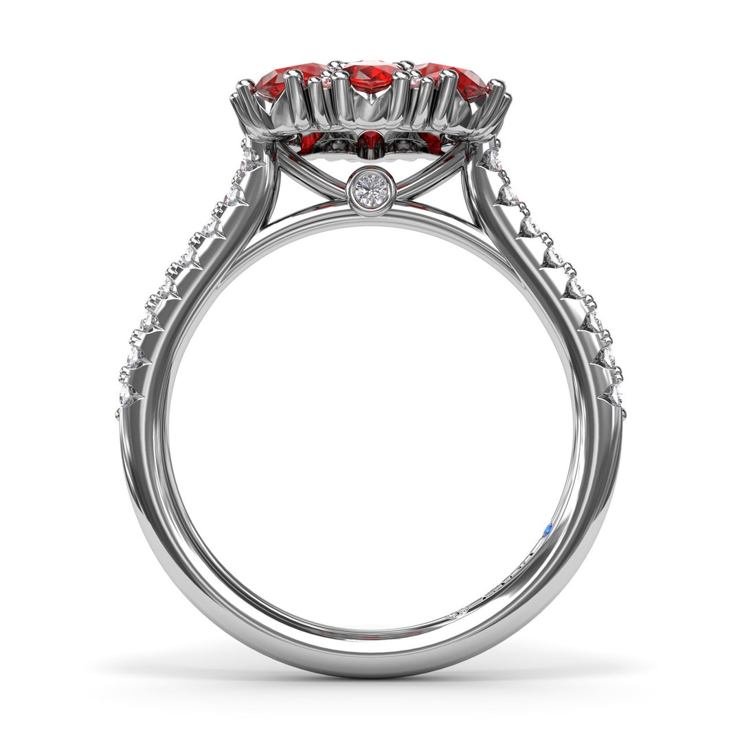 Ruby and Diamond Cluster Flower Ring