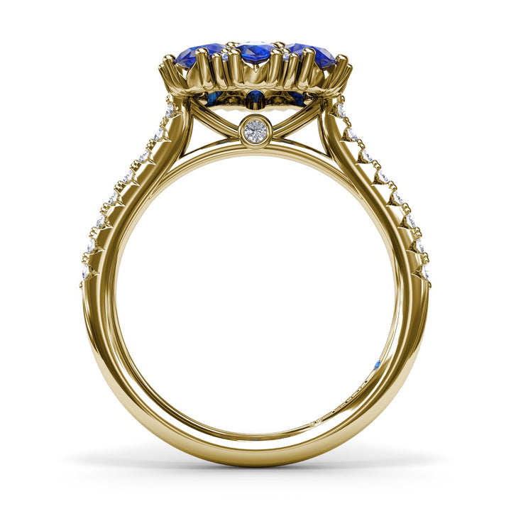 Sapphire and Diamond Cluster Flower Ring