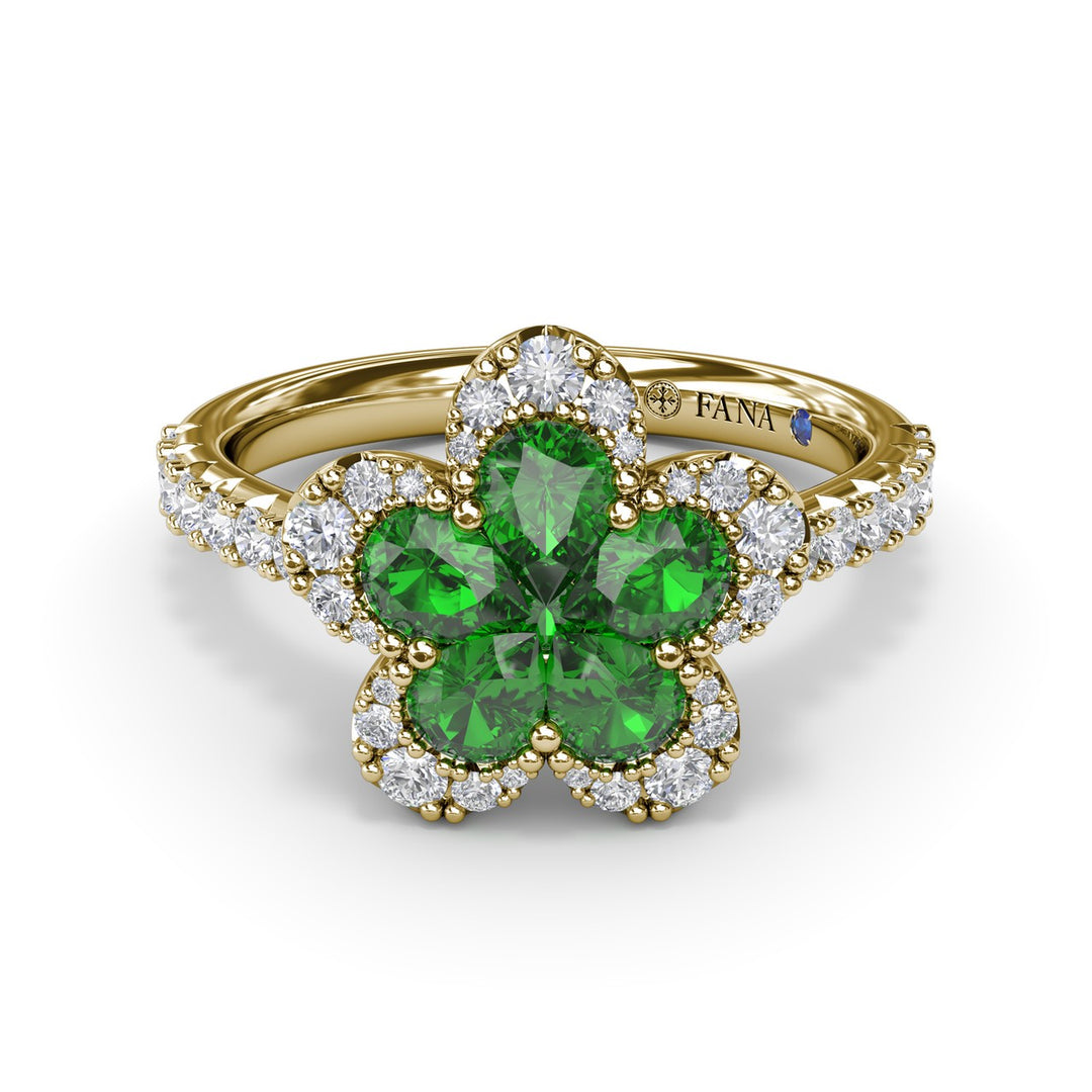 Emerald and Diamond Magnolia Ring