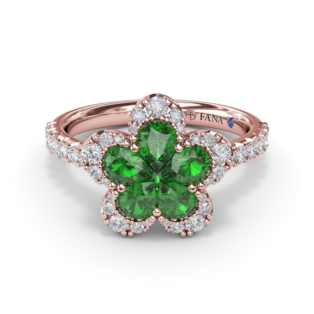 Emerald and Diamond Magnolia Ring