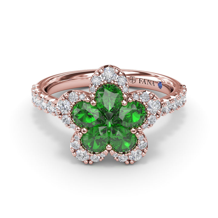 Emerald and Diamond Magnolia Ring