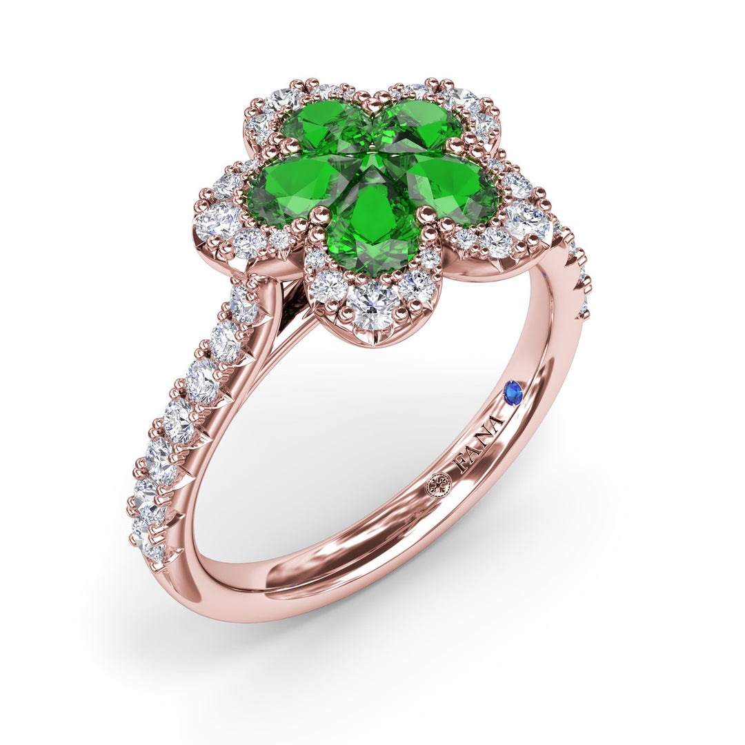 Emerald and Diamond Magnolia Ring