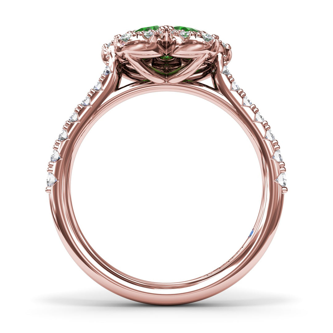 Emerald and Diamond Magnolia Ring