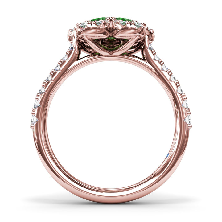 Emerald and Diamond Magnolia Ring
