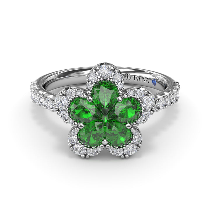 Emerald and Diamond Magnolia Ring