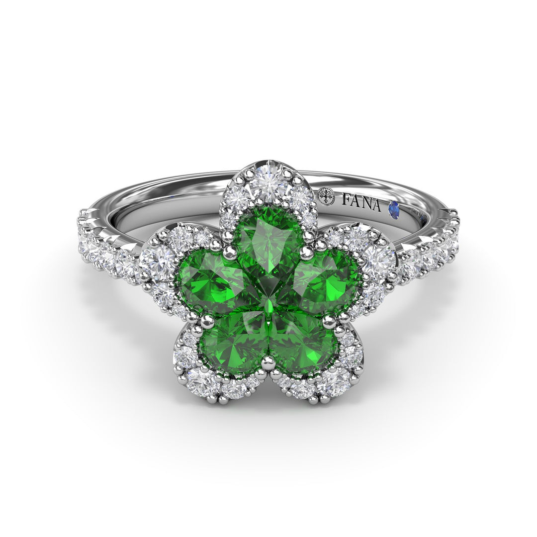 Emerald and Diamond Magnolia Ring