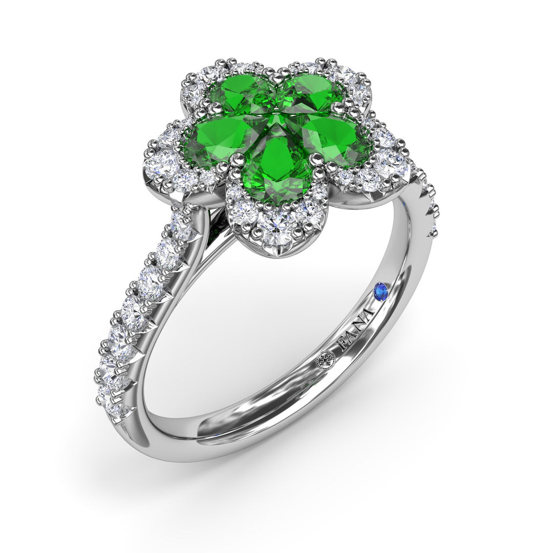 Emerald and Diamond Magnolia Ring
