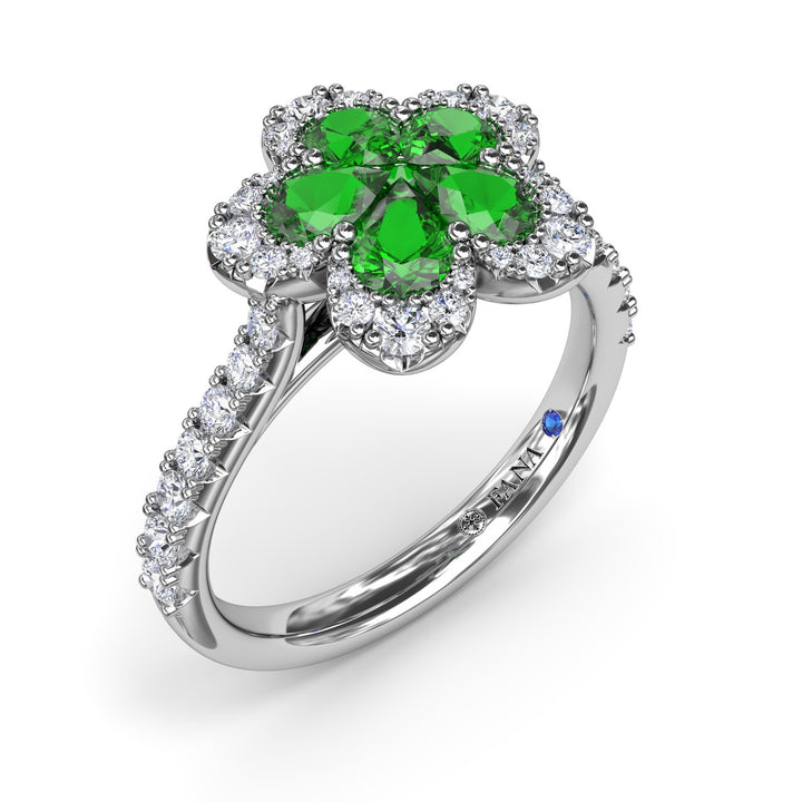 Emerald and Diamond Magnolia Ring