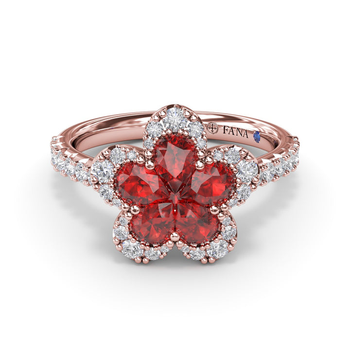 Ruby and Diamond Magnolia Ring