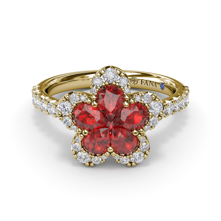 Ruby and Diamond Magnolia Ring