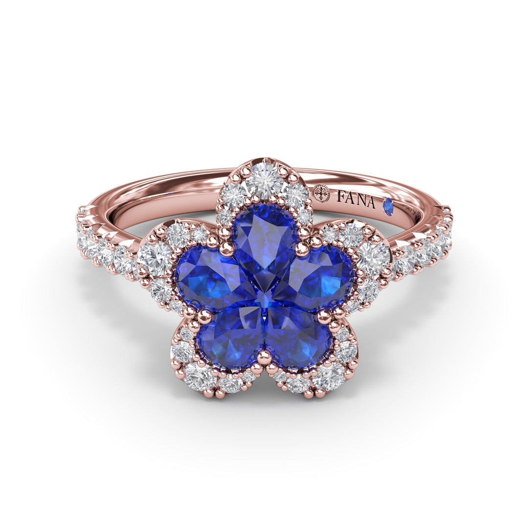 Sapphire and Diamond Magnolia Ring
