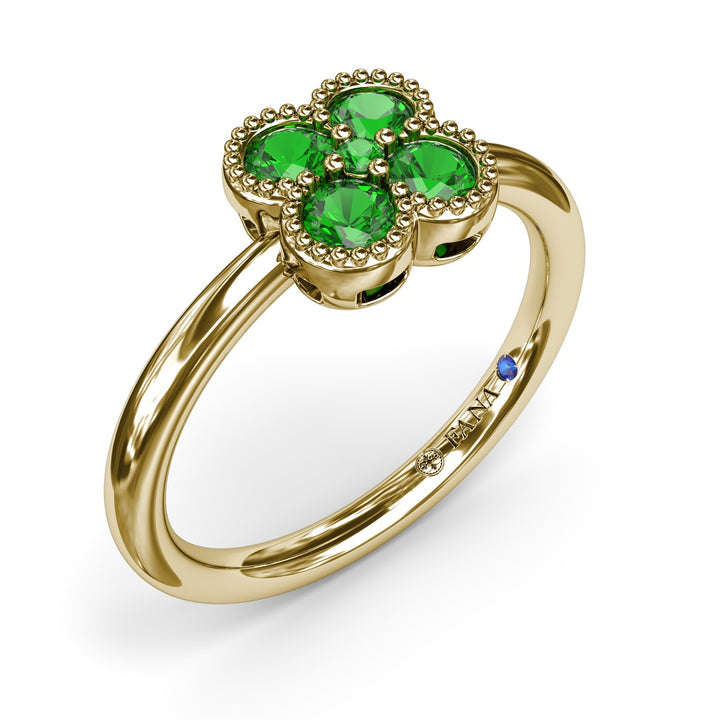 Magnolia Milgrain Emerald Ring
