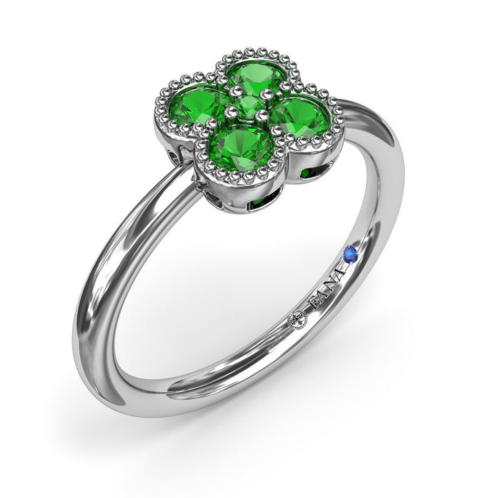 Magnolia Milgrain Emerald Ring