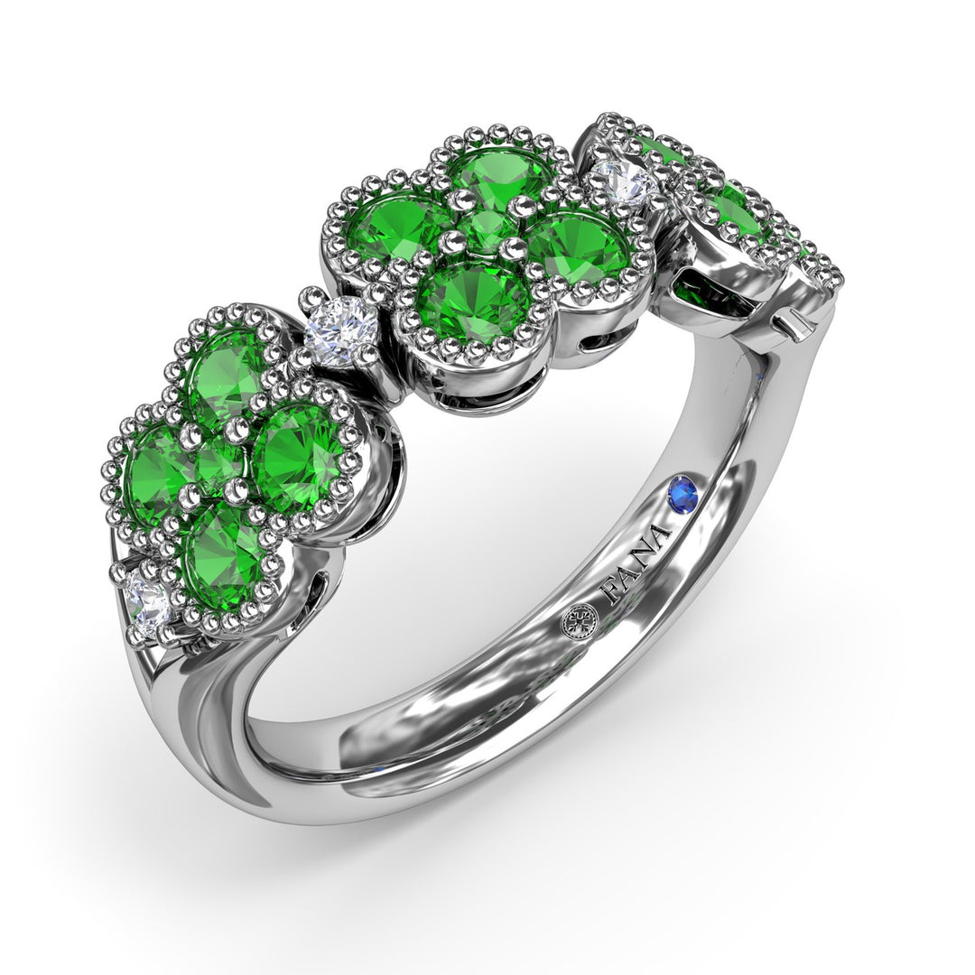 Magnolia Milgrain Emerald and Diamond Ring