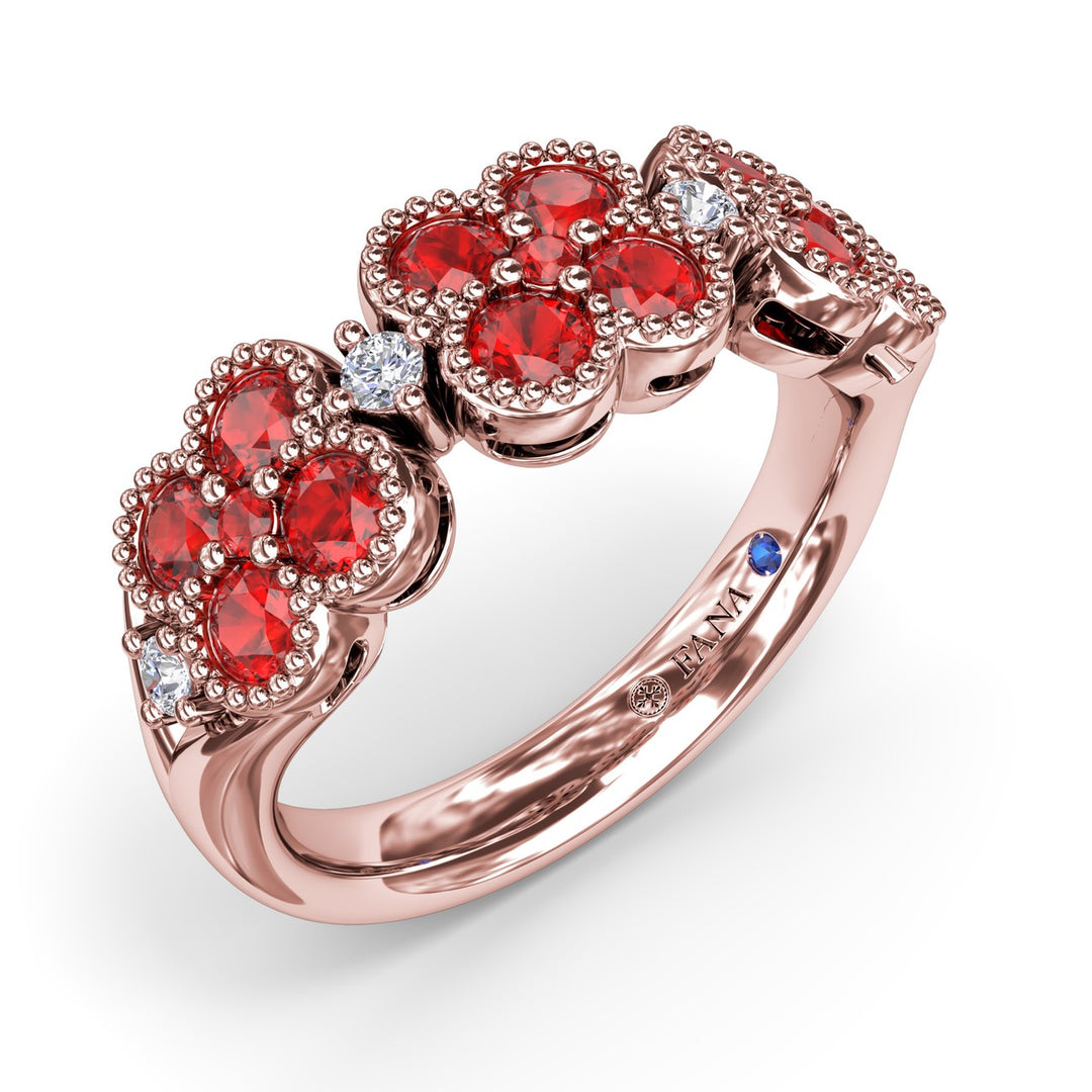 Magnolia Milgrain Ruby and Diamond Ring
