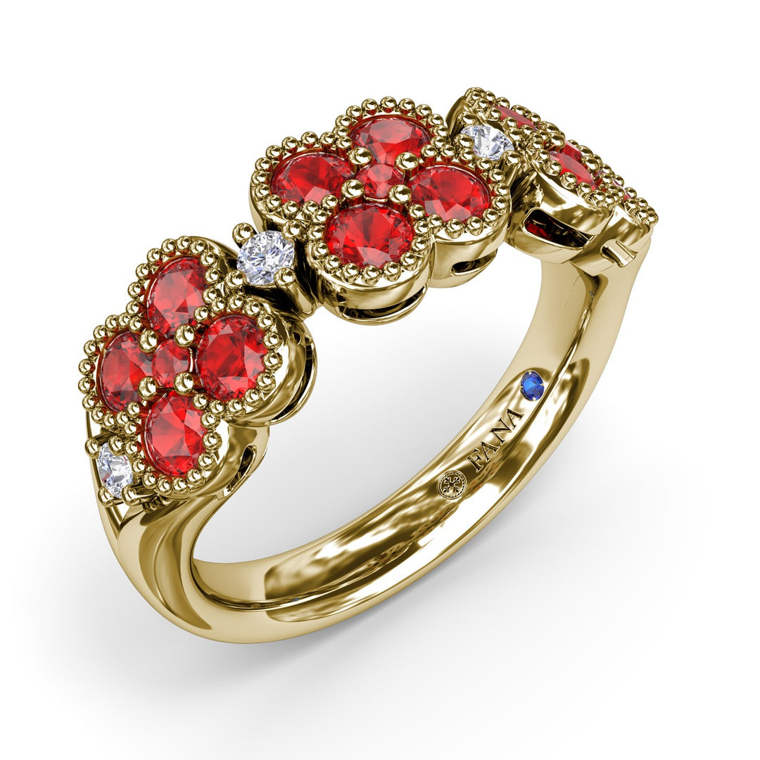 Magnolia Milgrain Ruby and Diamond Ring