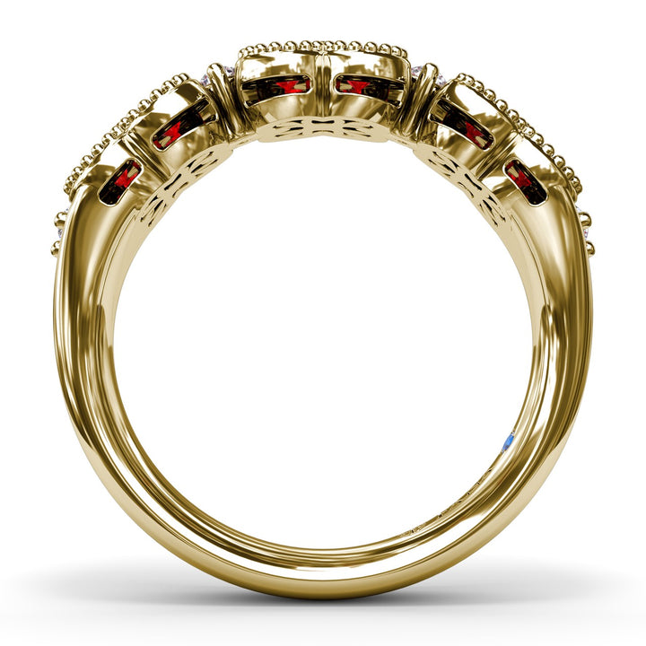 Magnolia Milgrain Ruby and Diamond Ring