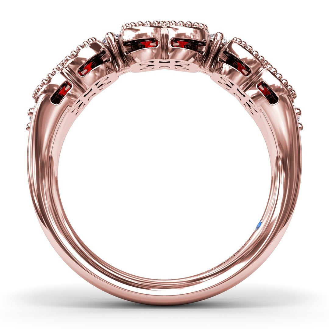 Magnolia Milgrain Ruby and Diamond Ring