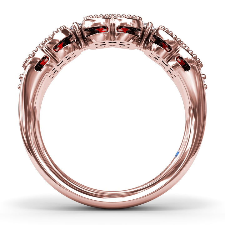 Magnolia Milgrain Ruby and Diamond Ring