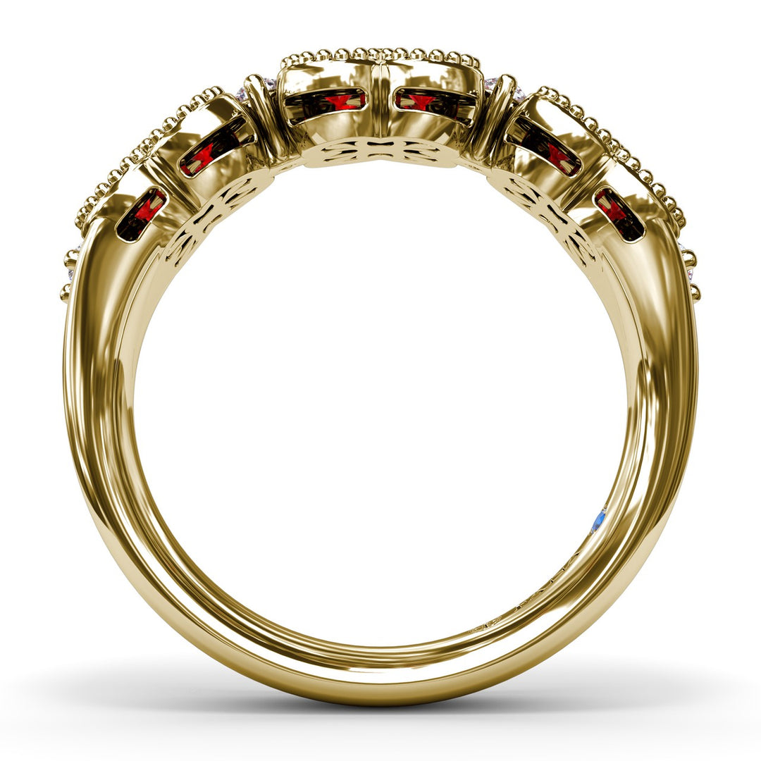 Magnolia Milgrain Ruby and Diamond Ring
