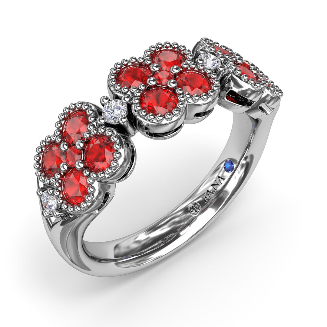 Magnolia Milgrain Ruby and Diamond Ring