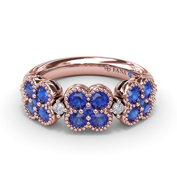 Magnolia Milgrain Sapphire and Diamond Ring
