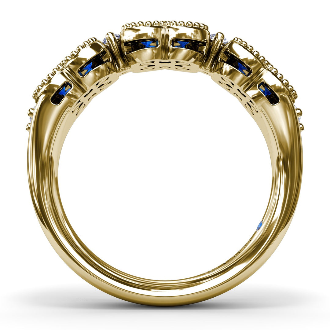 Magnolia Milgrain Sapphire and Diamond Ring