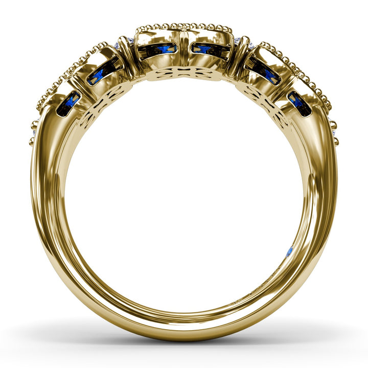 Magnolia Milgrain Sapphire and Diamond Ring