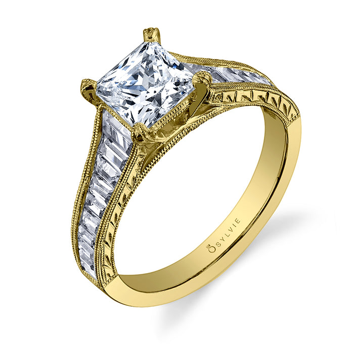 Charlize - Classic Hand Engraved Solitaire Engagement Ring