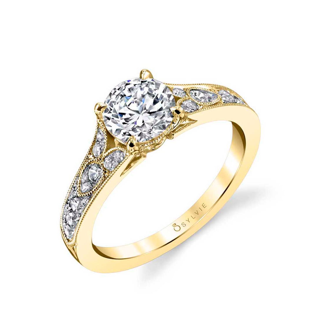 Round Cut Vintage Inspired Engagement Ring - Chereen