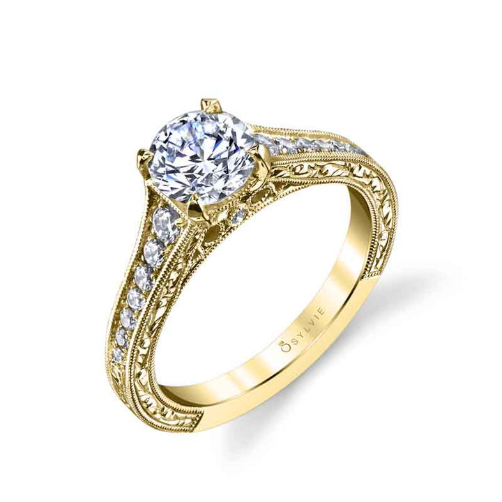 Round Cut Vintage Inspired Solitaire Engagement Ring - Julita