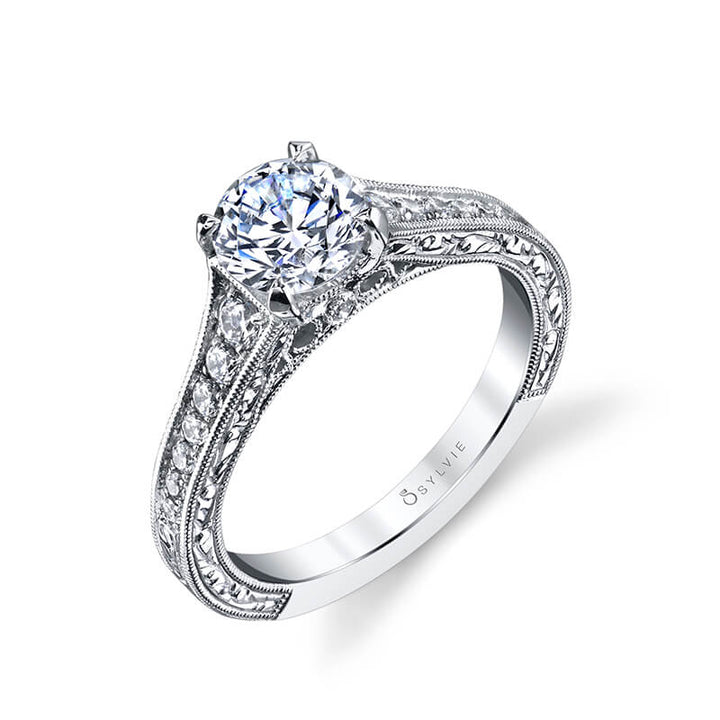 Round Cut Vintage Inspired Solitaire Engagement Ring - Julita