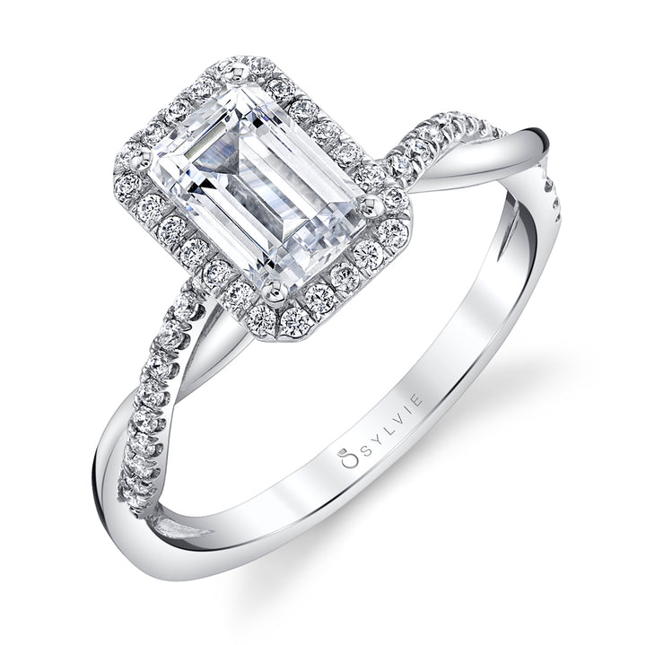 Coralie - Emerald Cut Engagement Ring with Halo