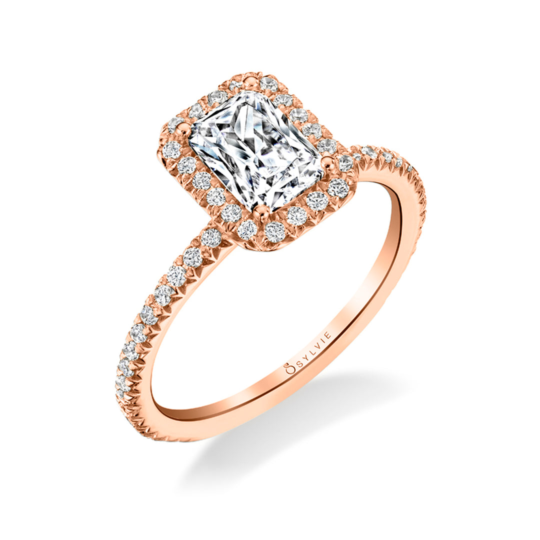 Emerald Cut Classic Halo Engagement Ring - Vivian