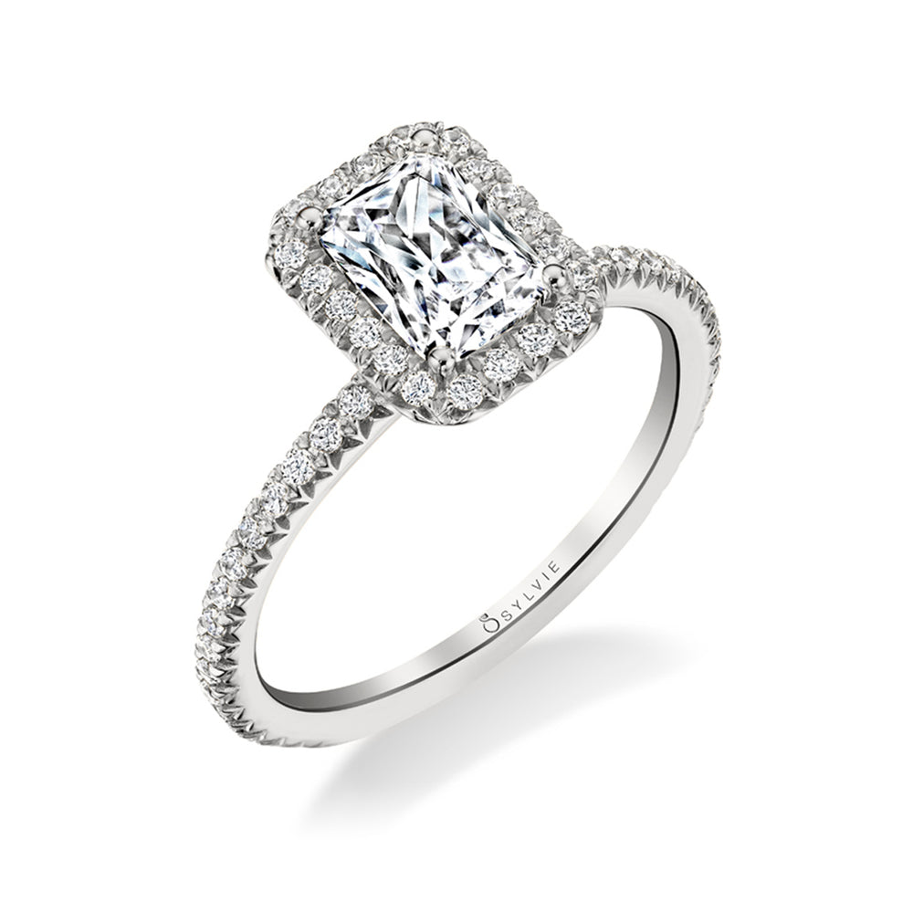 Emerald Cut Classic Halo Engagement Ring - Vivian
