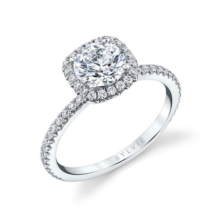 Cushion Cut Classic Halo Engagement Ring - Vivian