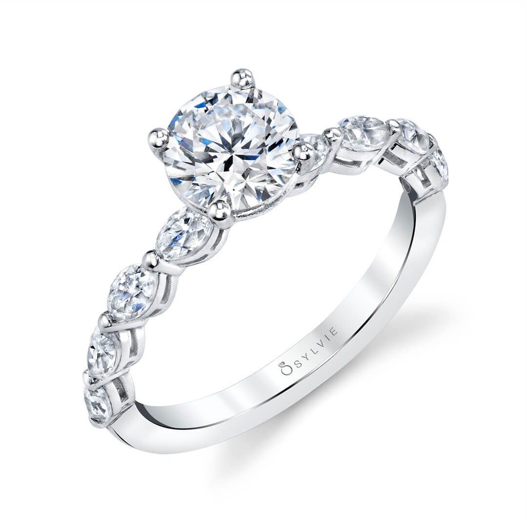 Round Cut Marquise Diamond Engagement Ring - Solange