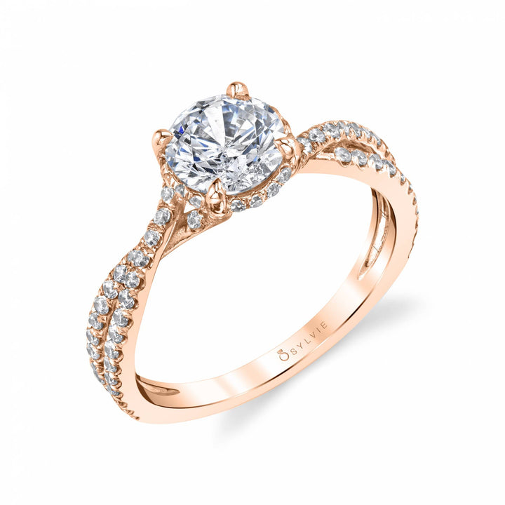 Spiral Engagement Ring with Hidden Halo
