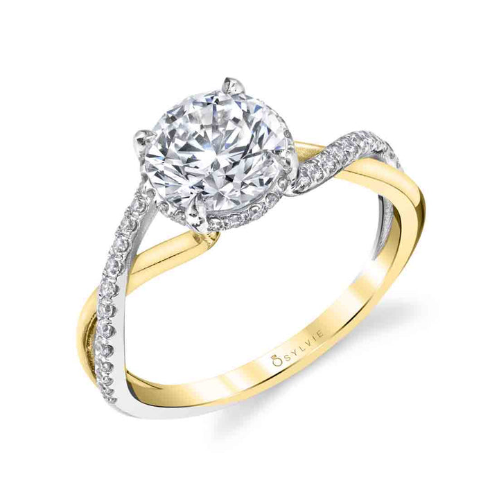 Two Tone Yellow Gold Spiral Engagement Ring with Hidden Halo - Amahle