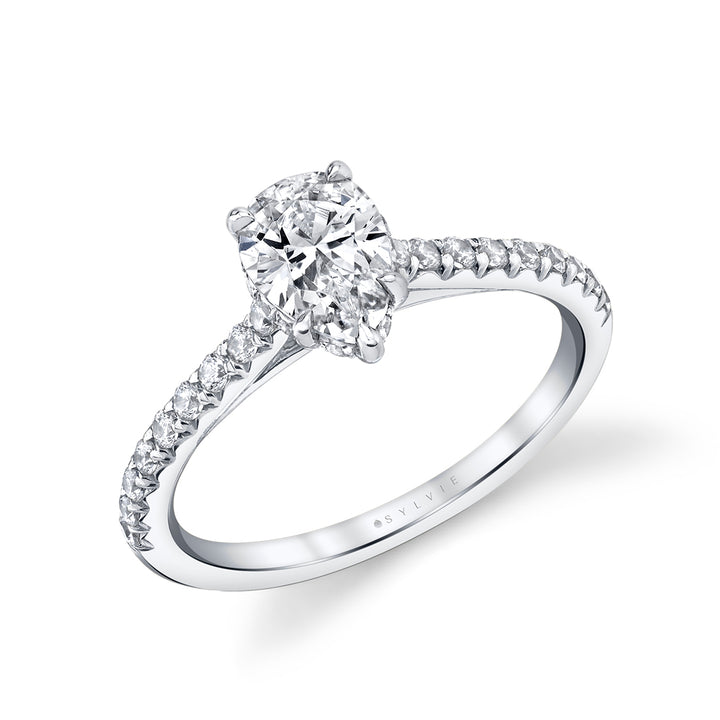Pear Shaped Two Tone Classic Hidden Halo Engagement Ring - Harmonie