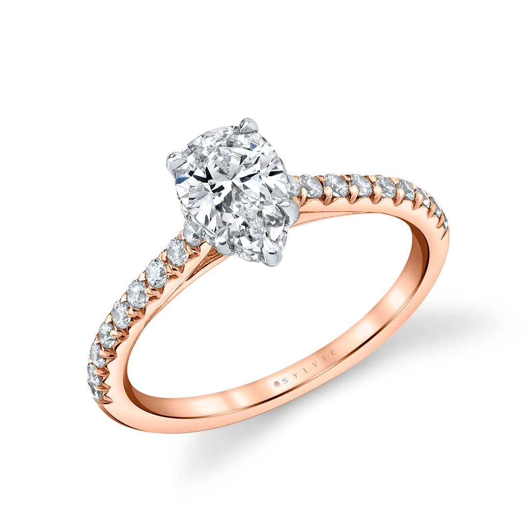 Pear Shaped Two Tone Classic Hidden Halo Engagement Ring - Harmonie