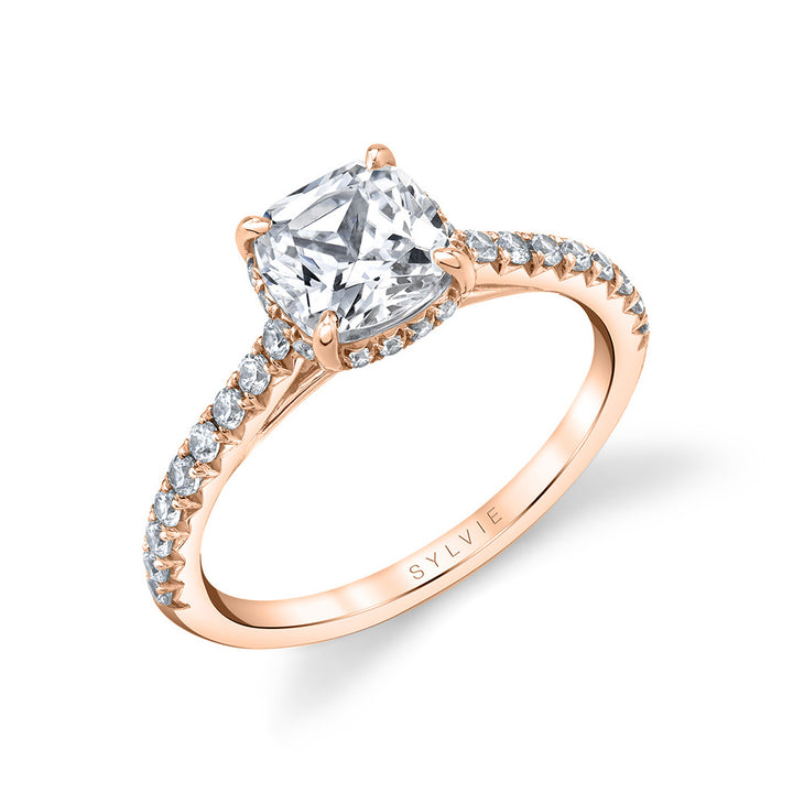 Cushion Cut Classic Hidden Halo Engagement Ring - Harmonie