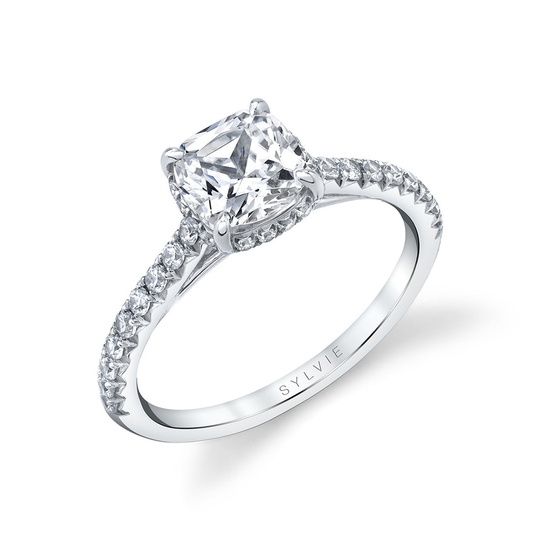 Cushion Cut Classic Hidden Halo Engagement Ring - Harmonie